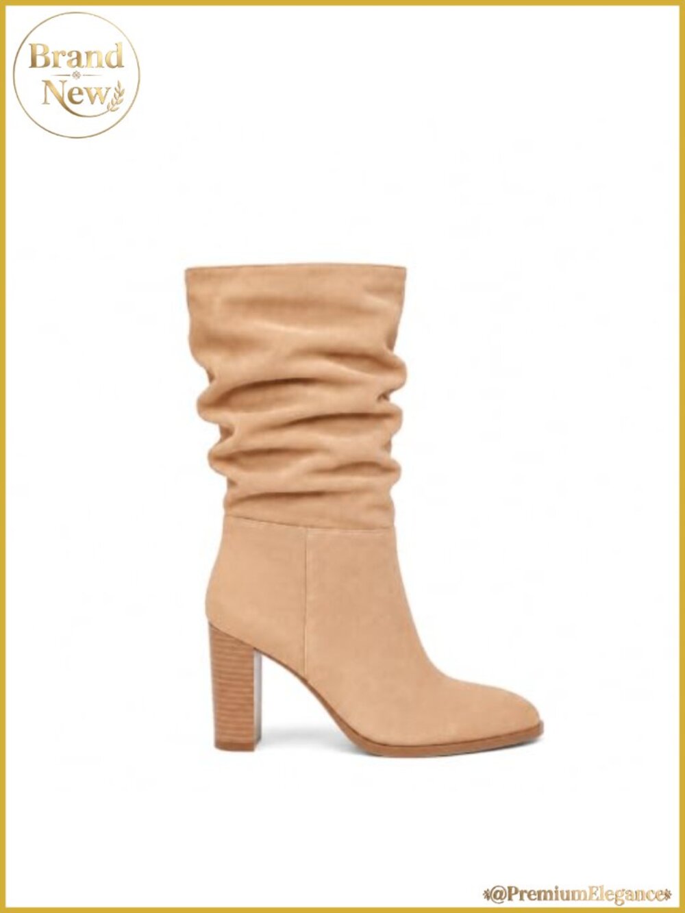 Suede Mid Calf Slouch Boots Chunky Block Heel Pointed Toe